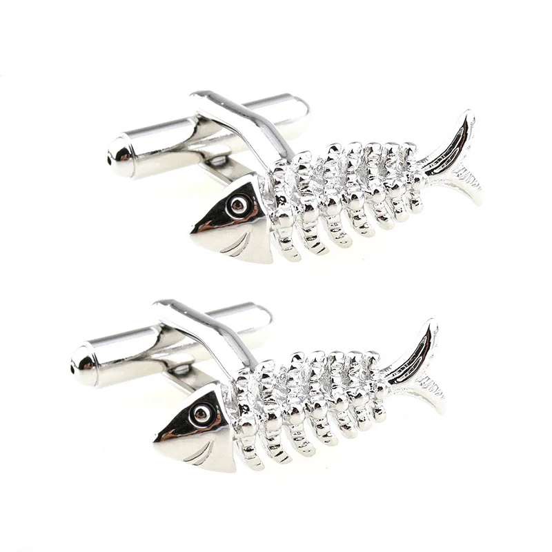 Wholesale Silver Funny Fish Bone Novelty Cuff links Custom Business Suit Shirt Formal Dress Tuxedo Fashion Accessory Cufflinks