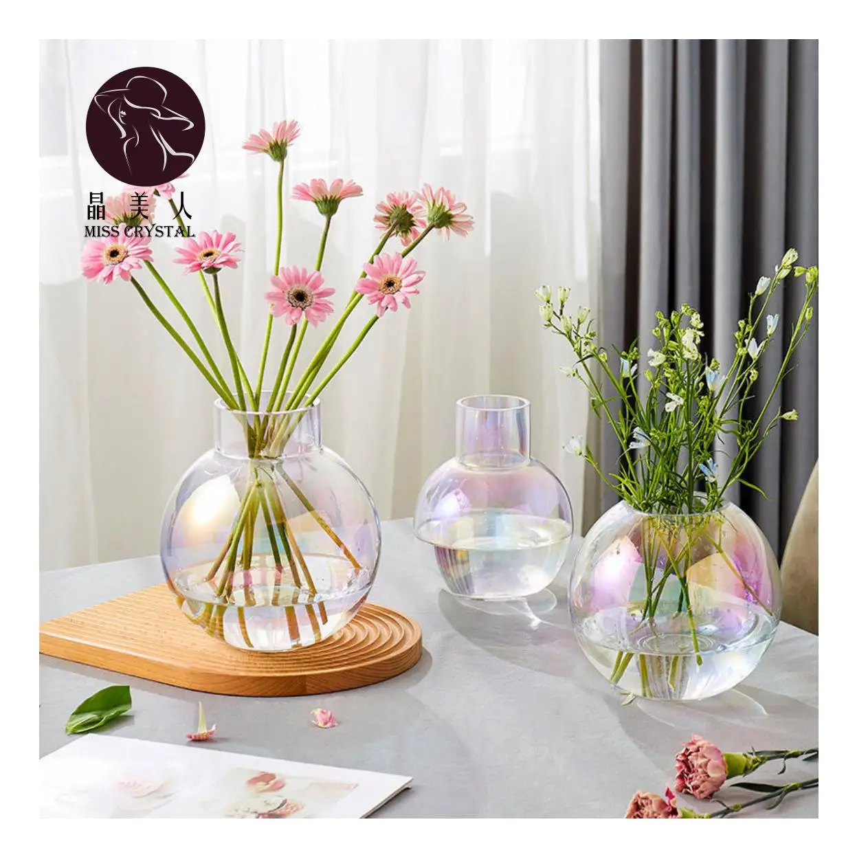 Simple Nordic style Ball Shape Smooth Glass Vase Modern style Clear Glass vase for Wedding and Home Decoration