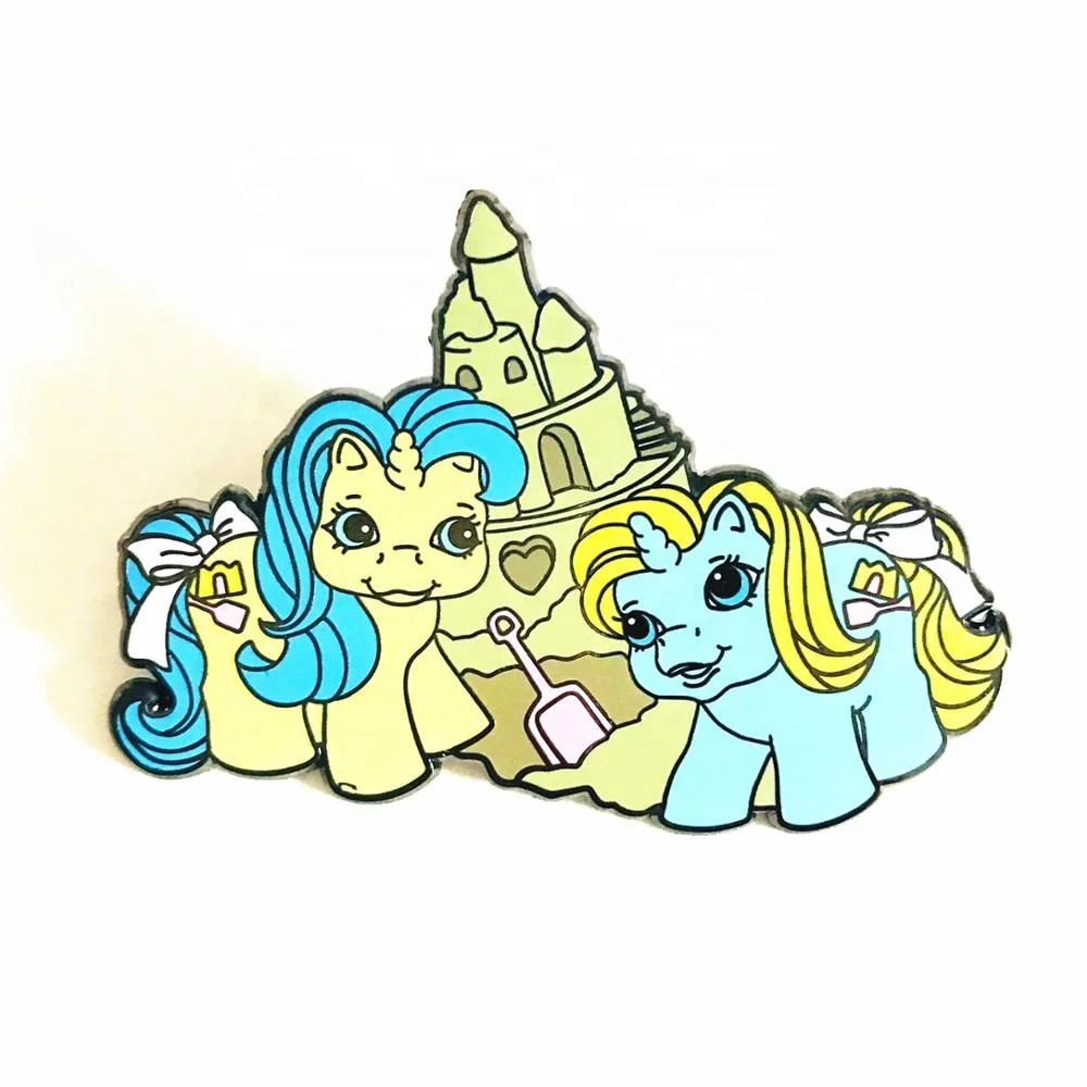 
 Бесплатный дизайн, заводской логотип на заказ, милый пони для детей, черная металлическая жесткая эмалированная булавка  