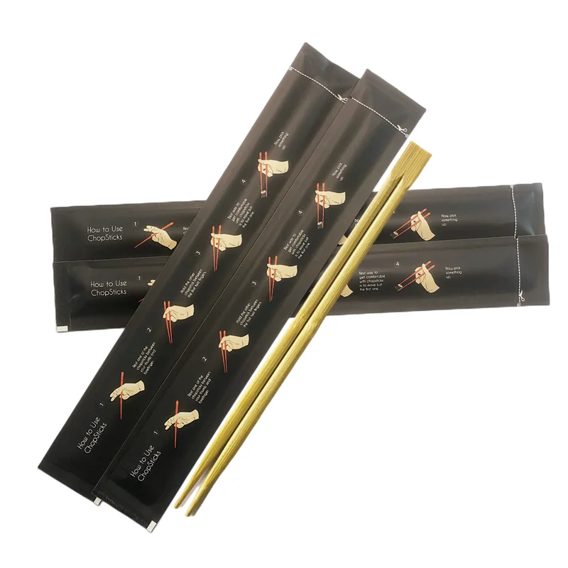 Professional factory Japanese Style Bamboo Round Sushi Chopsticks with customer printing paper wrap