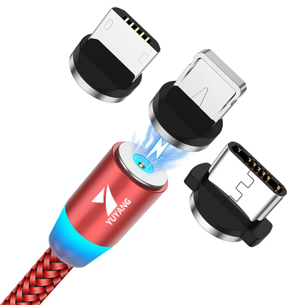 2022 new 3 in 1 rotating Multi magnetic Nylon Braid charging cables mobile phone type c micro usb 3in1 magnet fast charger cable