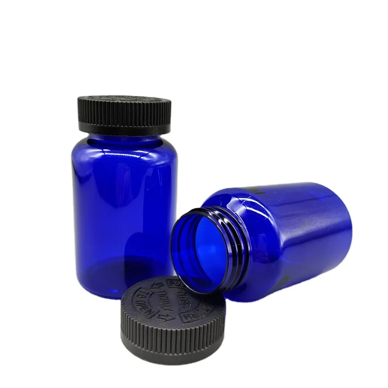 225cc 7oz Blue PET Plastic Tablet Capsule Bottle Candy Vitamin Pharmaceutical Plastic Bottles Effervescent Tablets Bottle