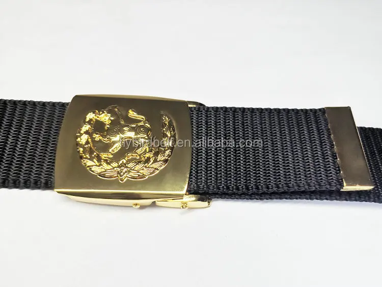wholesale high quality nylon canvas belt with golden color Lion buckle for cambodia customers