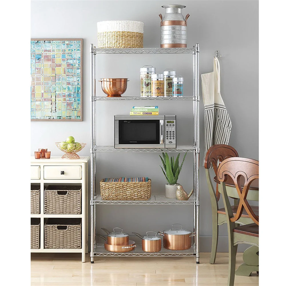 5-Layer Wire Shelving Rack Metal Shelf Adjustable Unit Garage Chrome