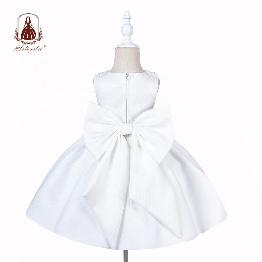 Wholesale Children Girl Summer Solid White Clothing Sweet Baby Kids Girls Ball Gown Wedding Party Dress With Bow
