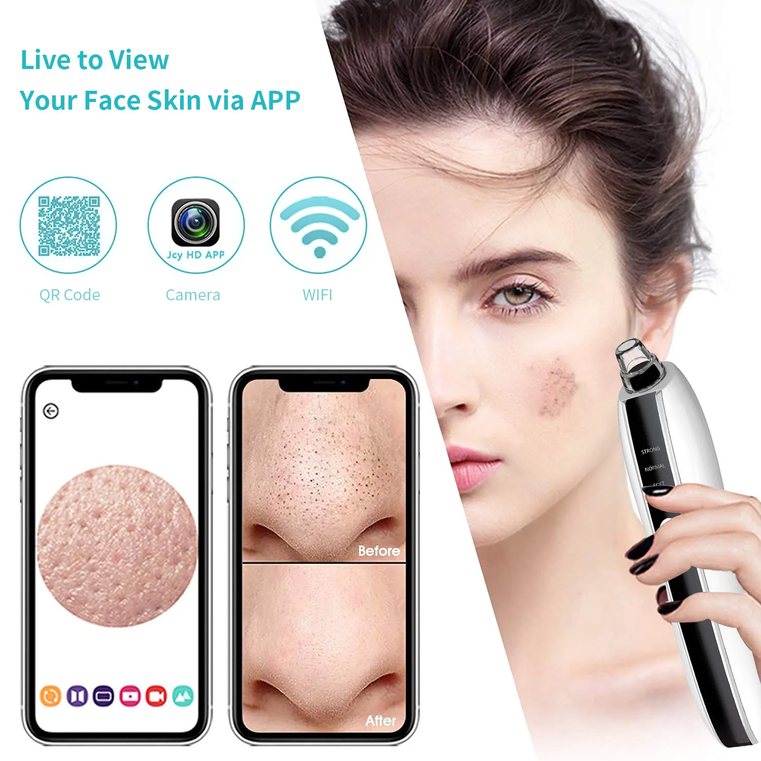Visual HD Pore WIFI Visible Electric Pore Cleaner Lifting Moisturizing Vibration Face Tool Visual Blackhead Remover Vacuum