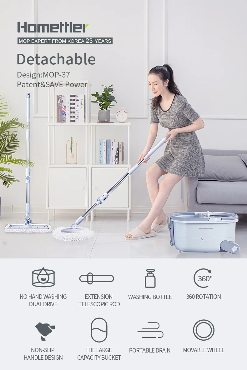 Швабра Homettler с ведром из нержавеющей стали вращающаяся на 360 градусов