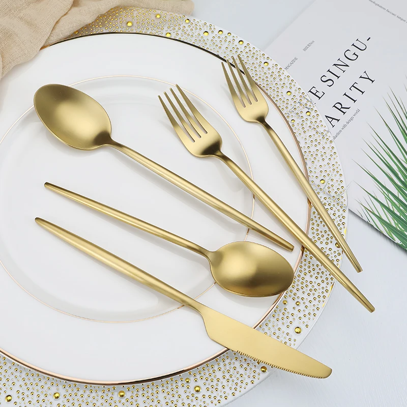 New Design Portugal Gold Plated Flatware Spoon Fork and Knife Stainless Steel Cutlery Set for Wedding Event