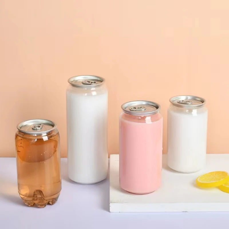 330 ML 350 ML PET can Plastic Drinks Bottles Round pull ring cap for milk tea Juice Beverage and coffee with easy open end