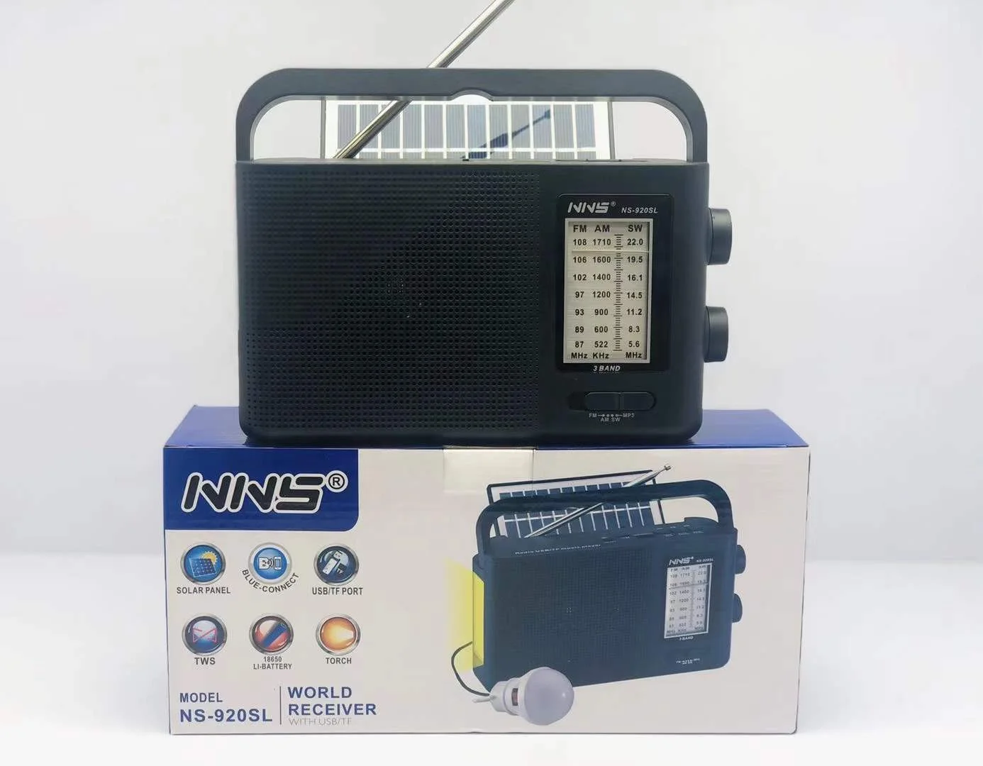 NNS 920SL FM AM SW 3 диапазона перезаряжаемое радио со светом с USB SD TF Mp3 солнечным