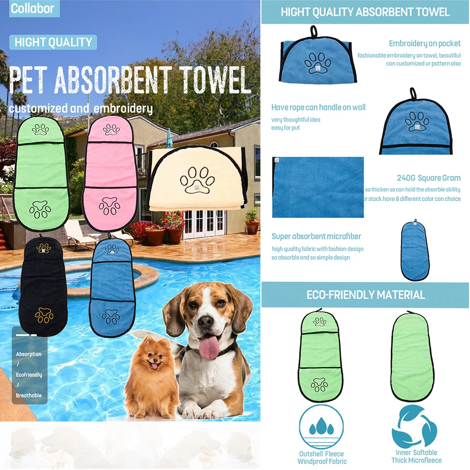 COLLABOR Yorkshire Pet Absorbing Towels Super Soft Quick Drying Bath Towel Pet Microfibre Dog Pet Bath Towel