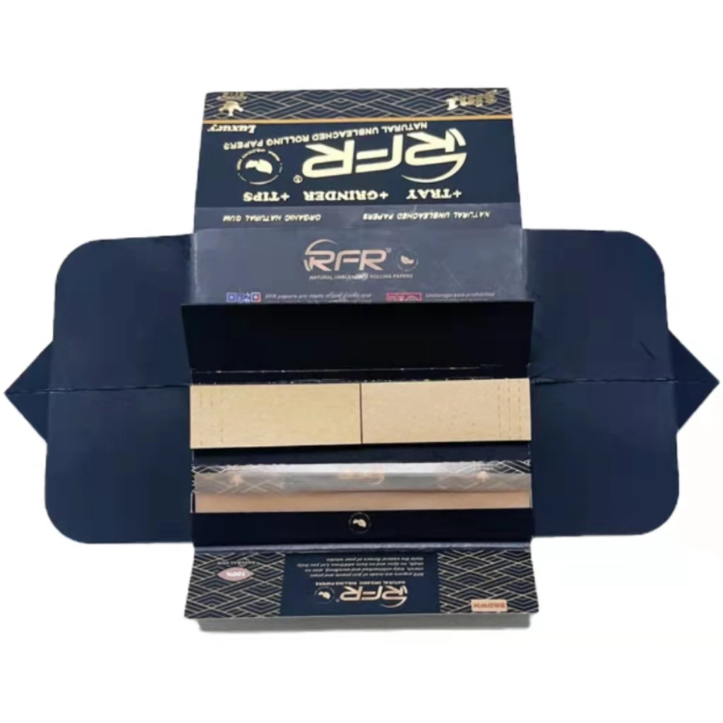 Luxury 3 in 1 Smoking Rolling Paper with Tips Tray Grinder Kingsize Unbleached Hemp Paper Custom Rolling Papers