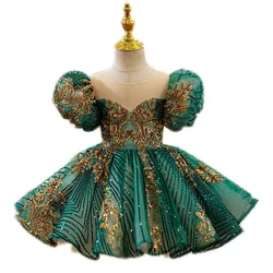 New Arrival Gorgeous Turquoise Pretty Baby Frock 1 to 14 Year Old Girl Clothes First Birthday Cute Flower Puffy Party Dress
