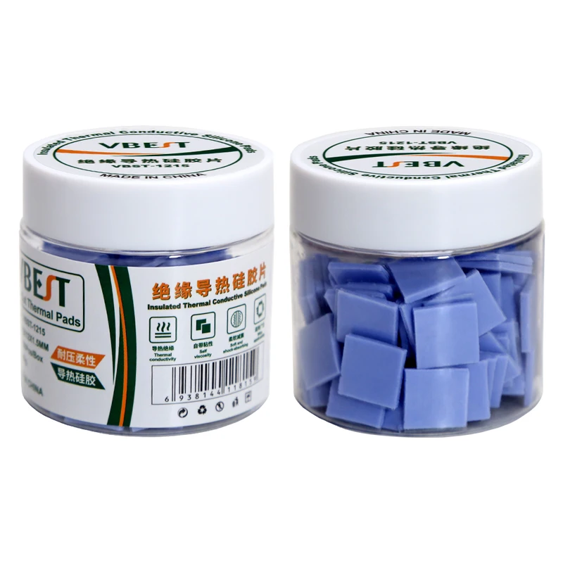 Blue Insulated thermal conductive silicone pads cood thermal conductiivity and flexibility pre-cut thermal pads