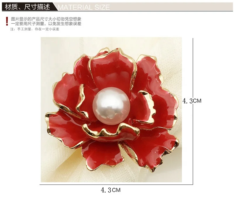 Popular Pearl Flower Napkin Rings Gold Metal Napkin Ring Holder Red Enamel Flower Wedding Napkin Rings HWW04