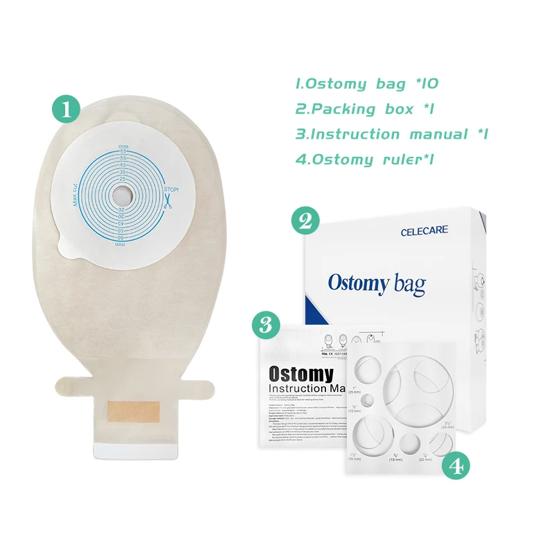 Ostomy back window One Piece Drainable Stoma Care 65mm Cut-to-Fit Carbon with Velkro Closure Non-Woven Colostomy Bag