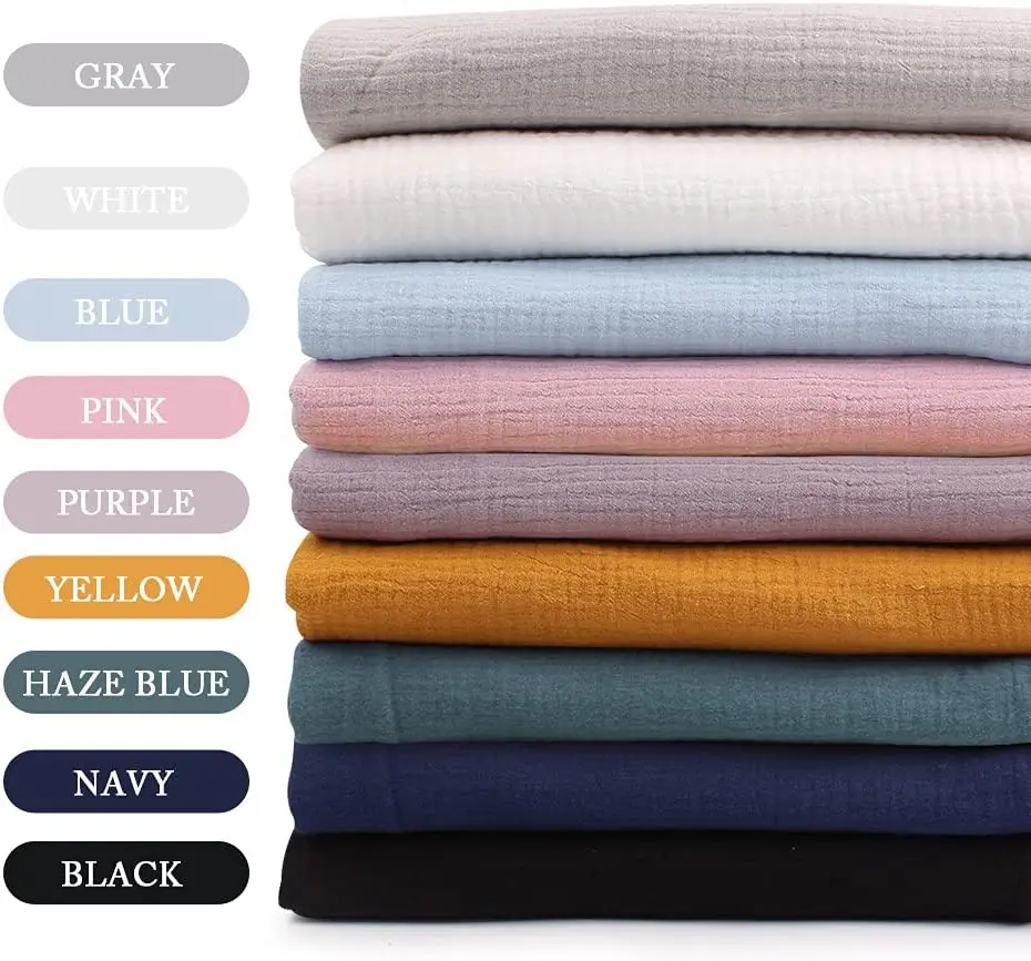 100% Cotton Crinkle Muslin Fabric Plain Dyed Gauze Roll for Baby Blanket Bag Shirt Soft and Lightweight for Boys and Girls