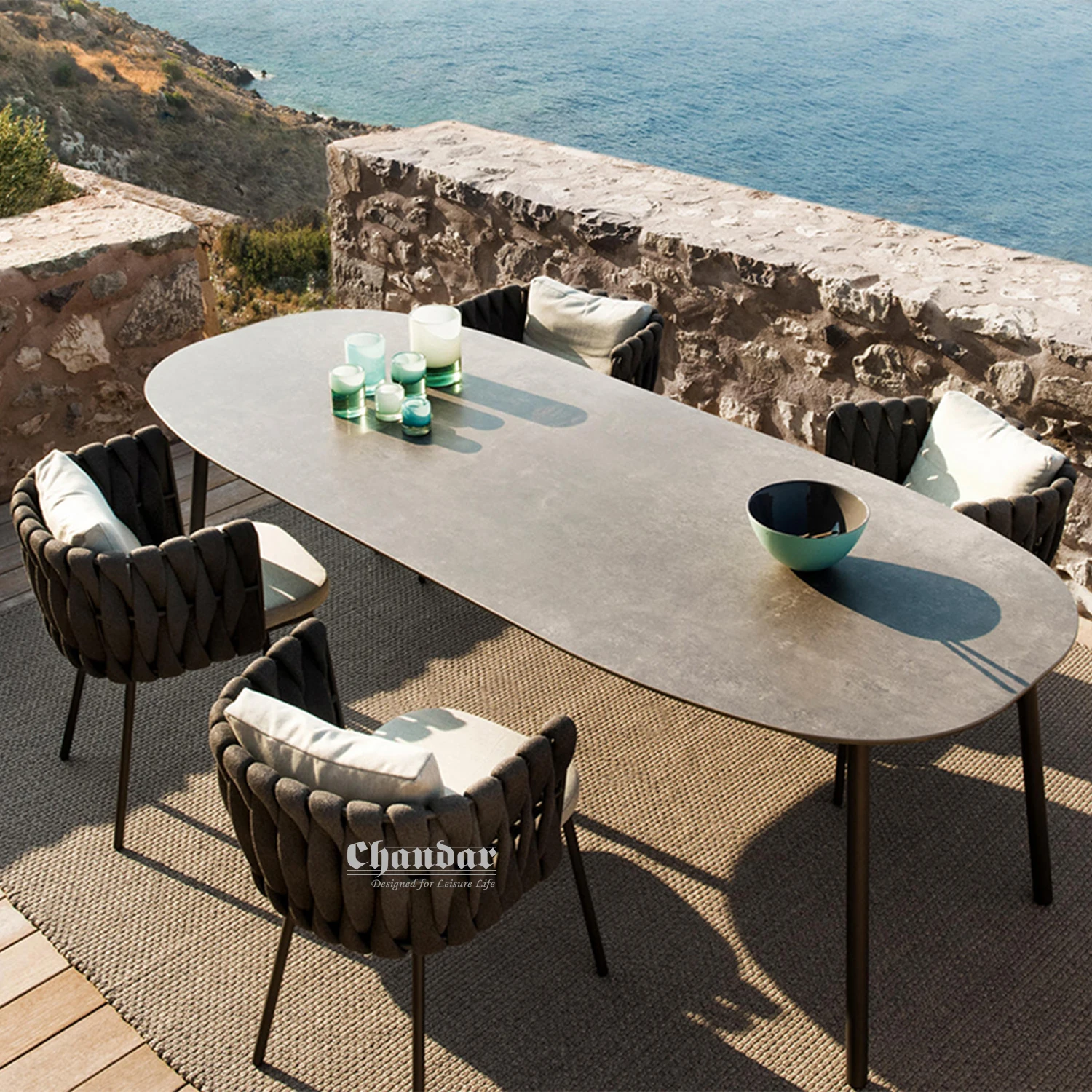 Leisure Furniture Outdoor Balcony Garden  Rope Dining Set Webbing Dining Chair