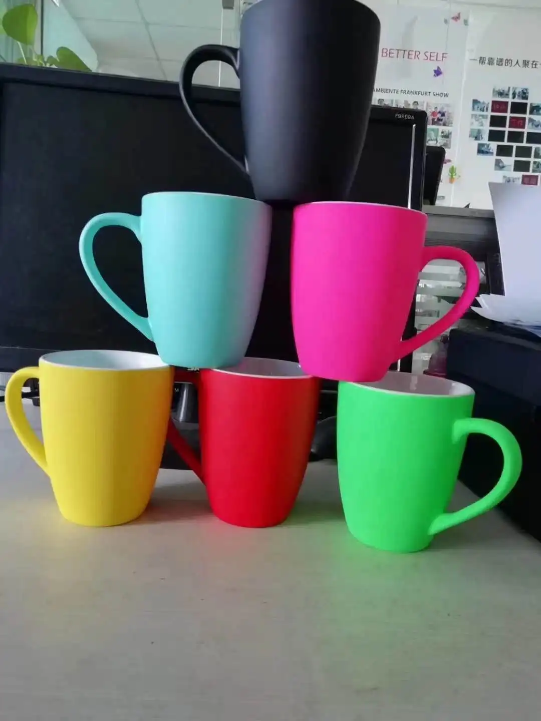 320ml belly shape soft touch colorful ceramic mug