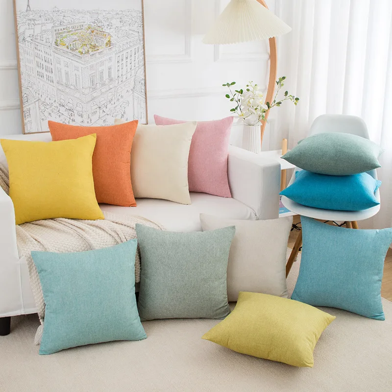 New thickened linen solid color simple square cushion decorative pillowcase for household sofa