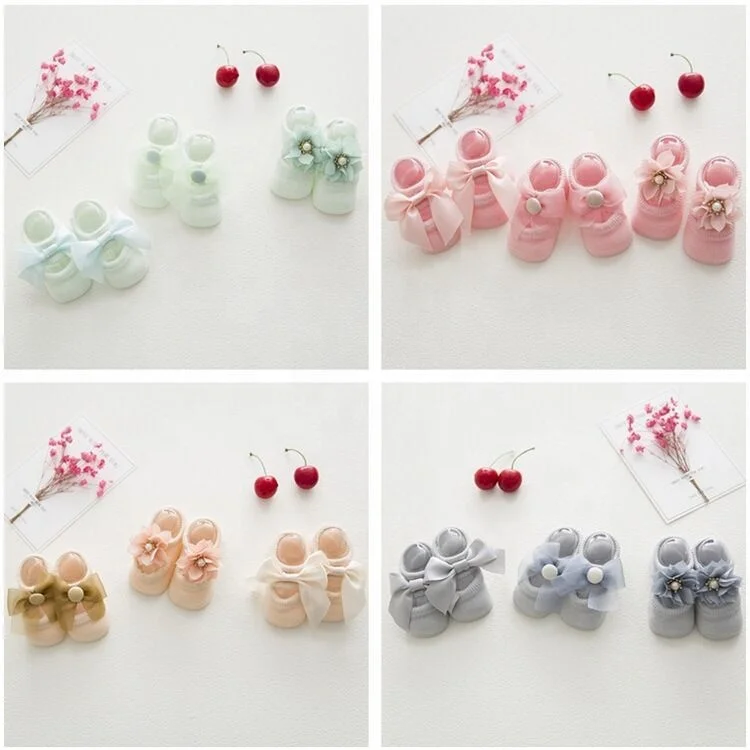 
2021 New hotssale gift packing cute organic cotton baby grip girl socks with bows 