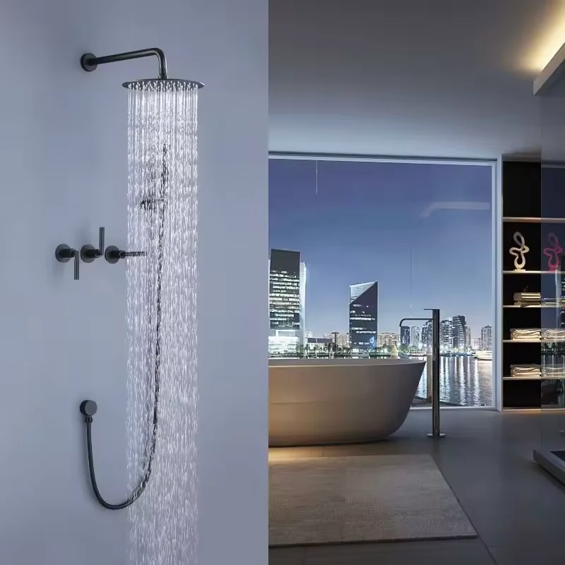 10 inch 12 inch Round shower head handle shower brass valve Faucets Rain inwall concealed Bathroom shower set