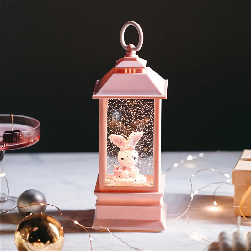 Resin Material Night Glitter Lighted Christmas Gift White Snow Globe Water Lanterns