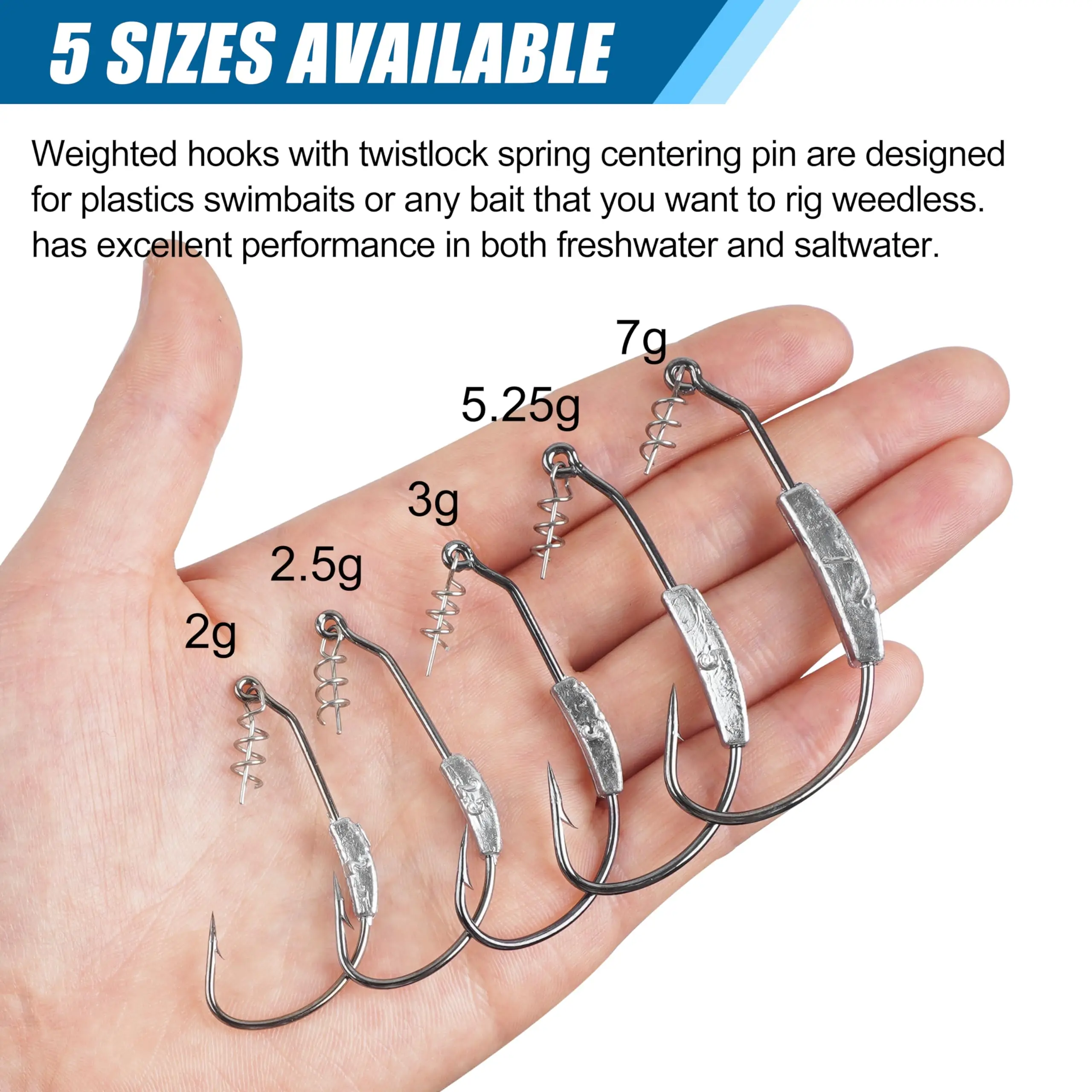 TOPIND Fishing Weighted Hooks Bass Hooks Weedless Worm Hooks with Twistlock