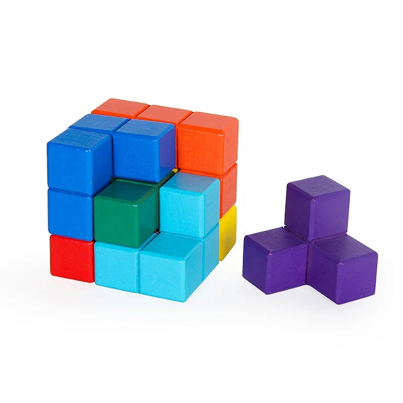 Children Colorful Educational Wooden Cube Toys Montessori Puzzle Games Brain Teaser Mind Game Sensory Toys For Kids