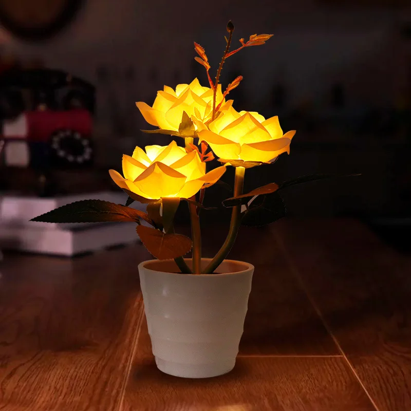 LED Night Light Bedside Desk Light For Home Wedding Party Decor European Table Lamp Rose Flower