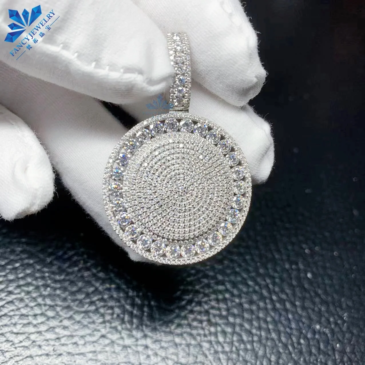Round 925 Sterling Silver Pendants Iced out Moissanite Diamond Rhodium Plated Hip Hop Chain GRA Certified