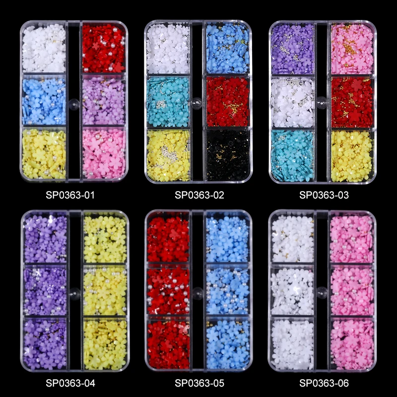 Hot sell mini resin five petal flower handmade nails small flower three-dimensional fingertip disc nail art nail art rhinestone