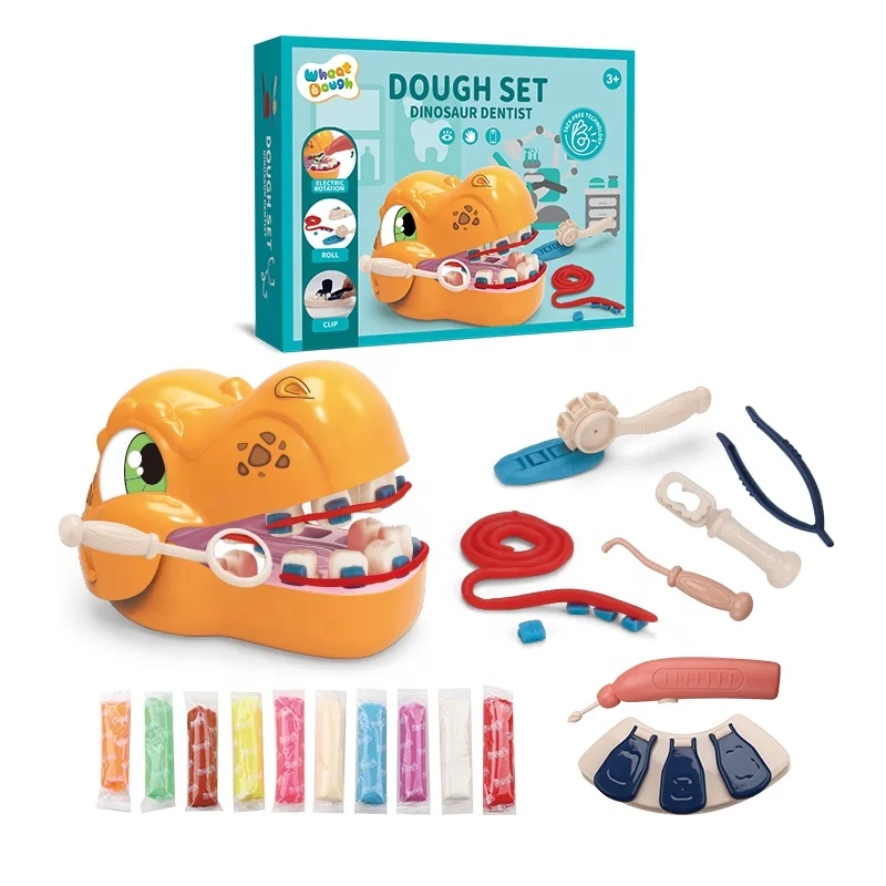 2024 New Banatoys Playdough Diy Set Wheat Dough Play Dough Set Girls DIY Toys Dinosaur Dentist Included 1*1.5V' AG13 Batteries
