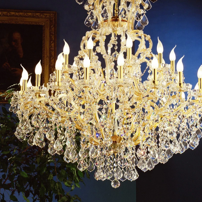 Luxury Wedding Hall Decorations Large Gold Big Maria Theresa Candle K9 Crystal Chandelier