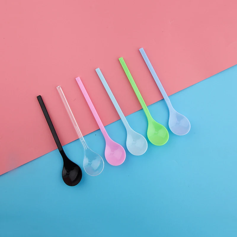 New Arrival Korean Plastic Tableware Spoon Round Head Long Handle Spoon Disposable Ladle