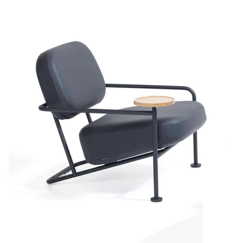 LS-GS009 Simple style modern PU fabric metal frame single seat office sofa with small corner wood small side table top