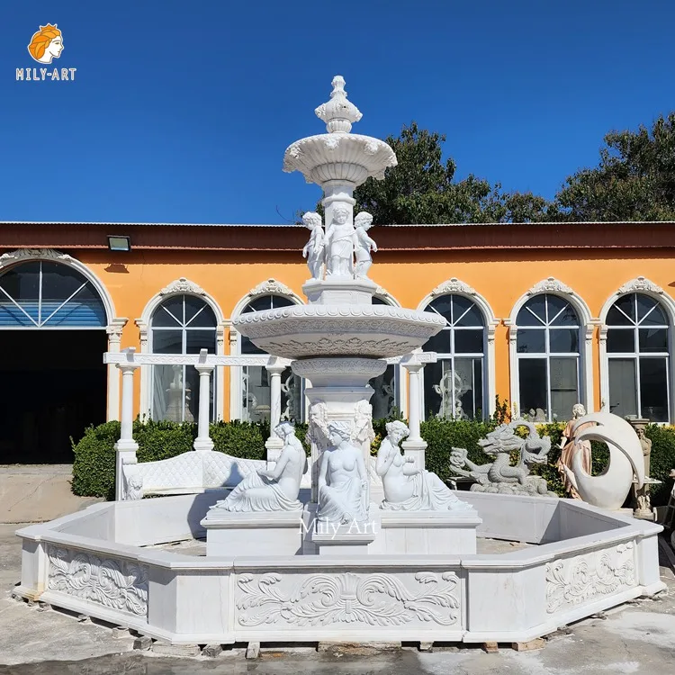 Outdoor Garden Decoration Hand Carved Marble Greek Figure Water Fountain