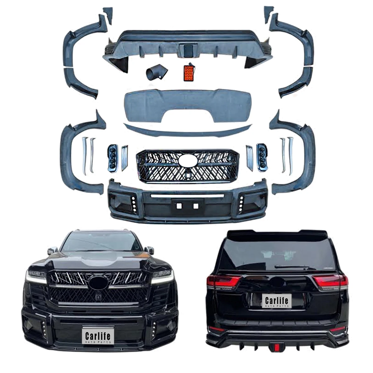 High Performance and Price bumper body kit with grille for Toyota LC300 2022-2024 modified to wald model.
