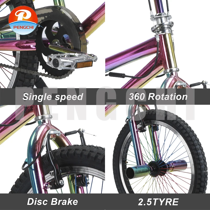 Pengchi factory wholesale 20 inch bicycle high carbon steel plated frame bicycle single speed adult competitive BMX