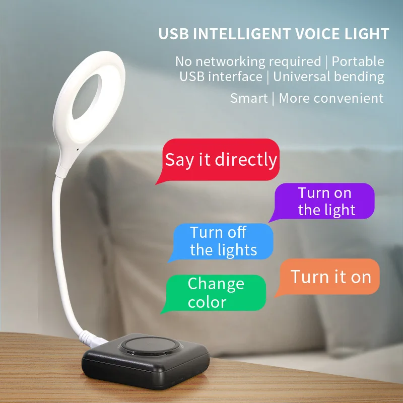 Whole sale Portable Desk Lamp LED Night Light with USB Plug Voice Control Reading lamp Built-in Chip Bedside lamp
