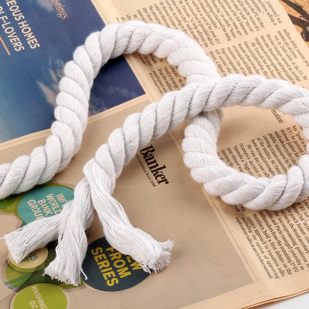  [16]Wholesale 3 strand twisted cotton twine bleached white string 5mm 7-8-20mm 1cm thick macrame cord