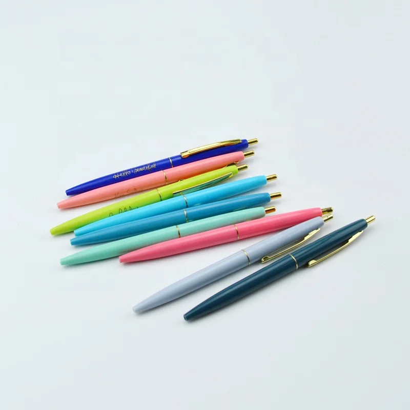 Cheap Advertising Promotional  Simple Personalized Transparent cheap blue plastic barrel ball pen with gold clip