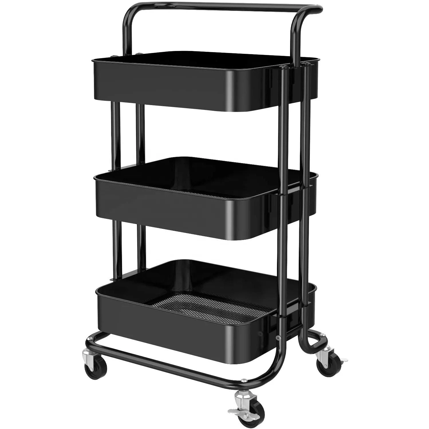 3 Tier Metal Utility Service Cart Rolling Storage Organizer Shelves Storage Utility Cart