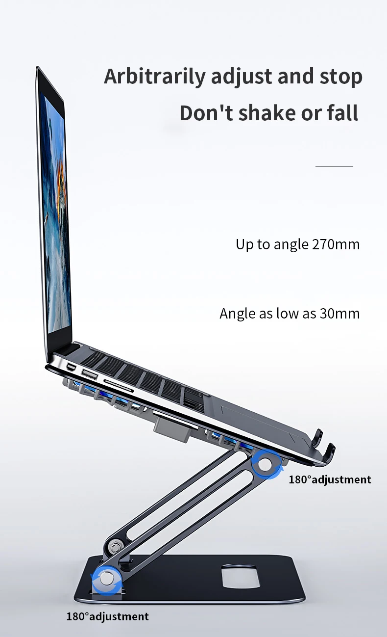 Factory New Arrival Notebook Cooler Holder Metallic Sturdy Support Laptop Stand With Adjustable Folding RGB Cooling Fan Pad