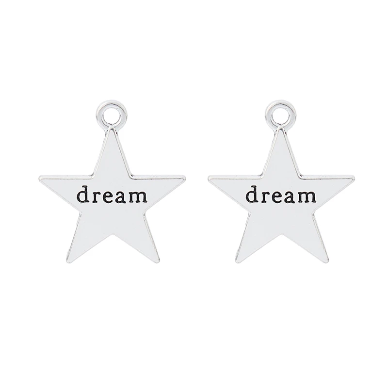 Antique Silver Dream Star Pentagram Pentacle Charms Pendants Beads 2 Sided for Necklace Bracelet Jewelry Making 23x20mm