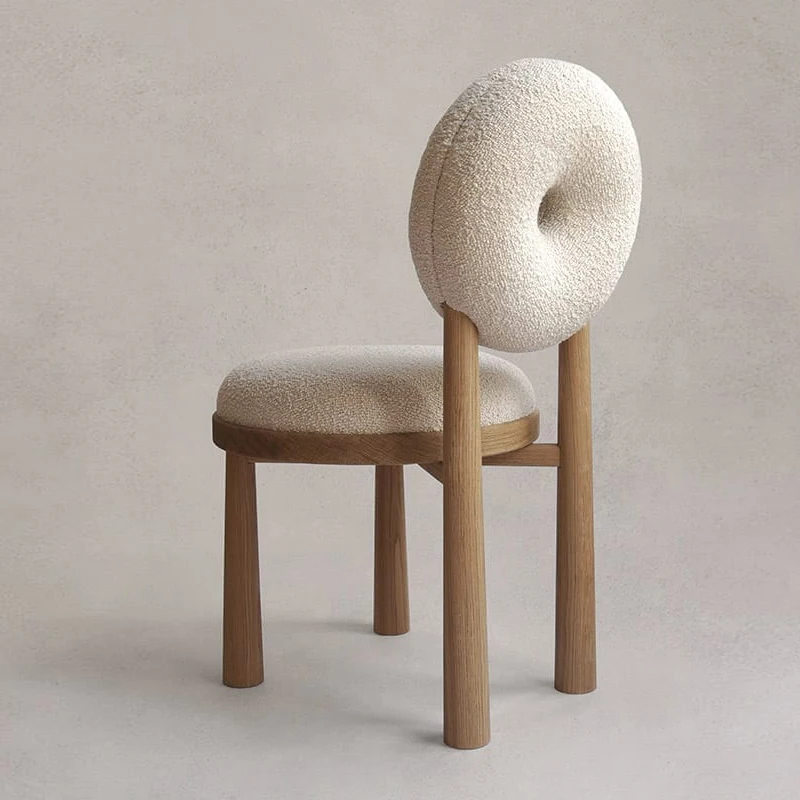 AOMISI CASA Wabi Sabi Furniture Minimalist Design Circular Back  Wooden Dining Chair Modern Velvet  Coffee Shop Leisure Chairs