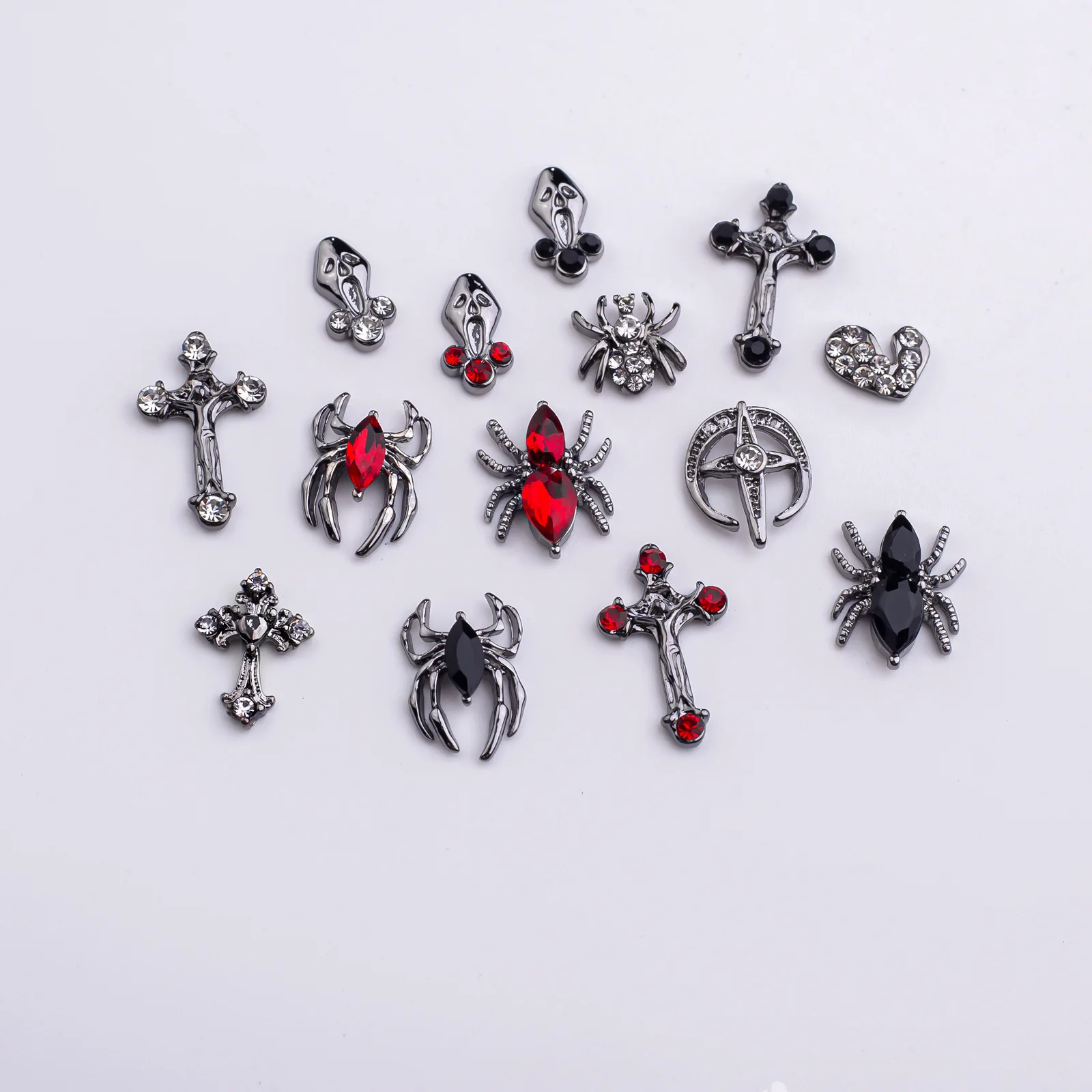 2024 Halloween 3DNail Art Set Gold Silver Crystal Decoration Colored Irregular Design Interior Salon Plastic Press Nails Jewelry