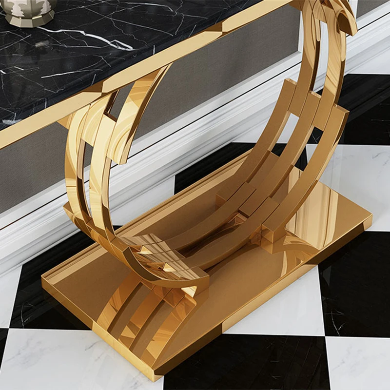 Luxury Modern Furniture Living Room Entryway Side Gold Metal Slimline Square White Marble Mirror Console Table For Living Room