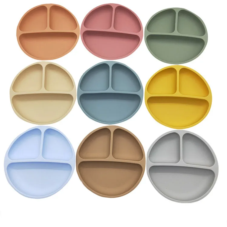 New Design Food Grade Silicone Baby Bowls Kids Round Divided Dinner Plate Suction Plate For Babies & Toddlers