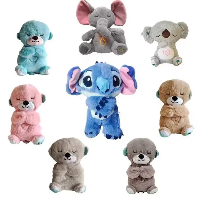 Wholesale Custom Cute Otter Plush Animal Toys Bear Breathing Toy Beaver Sleeping Music Light Plush Toy For Kids